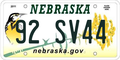 NE license plate 92SV44