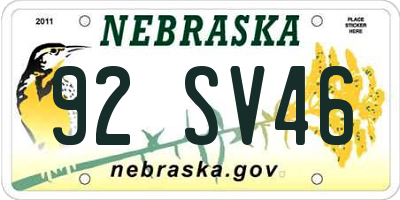 NE license plate 92SV46