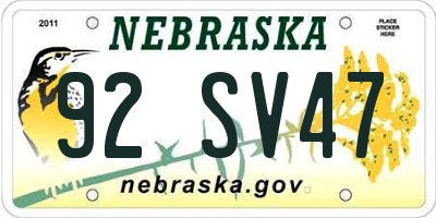 NE license plate 92SV47