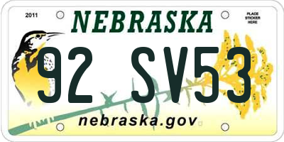 NE license plate 92SV53