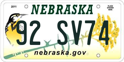 NE license plate 92SV74