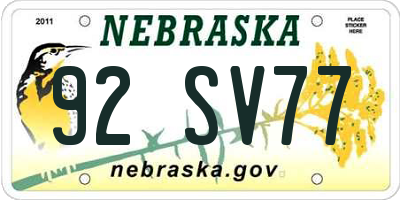 NE license plate 92SV77