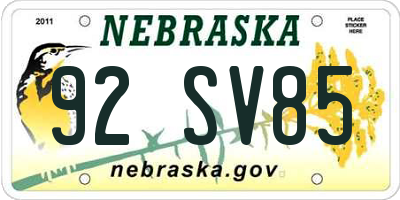 NE license plate 92SV85