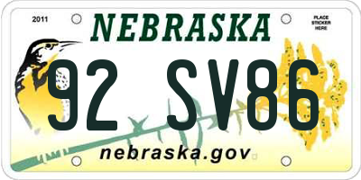 NE license plate 92SV86