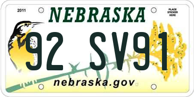 NE license plate 92SV91