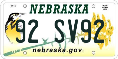 NE license plate 92SV92