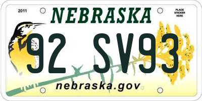 NE license plate 92SV93