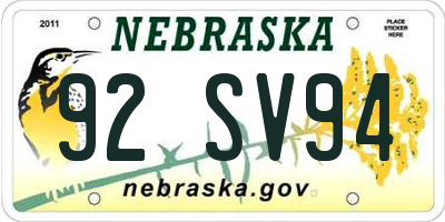 NE license plate 92SV94
