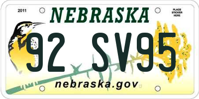 NE license plate 92SV95