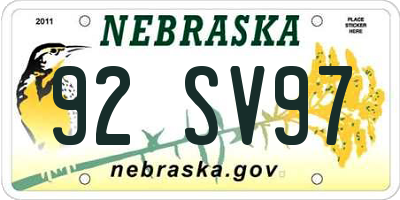 NE license plate 92SV97