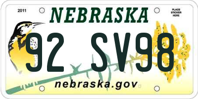 NE license plate 92SV98