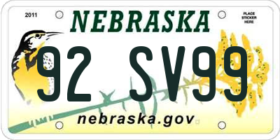 NE license plate 92SV99