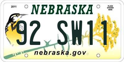 NE license plate 92SW11