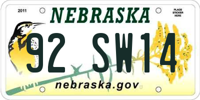 NE license plate 92SW14