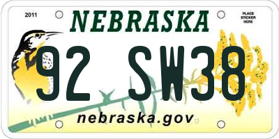 NE license plate 92SW38