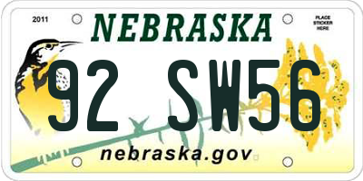 NE license plate 92SW56