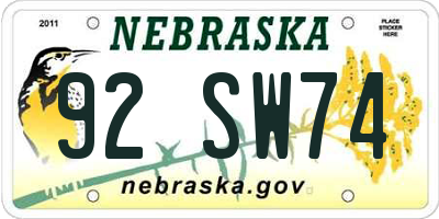 NE license plate 92SW74