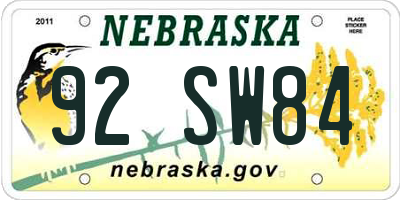 NE license plate 92SW84