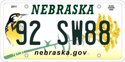 NE license plate 92SW88