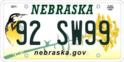NE license plate 92SW99