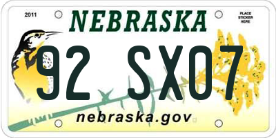 NE license plate 92SX07