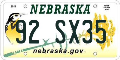 NE license plate 92SX35