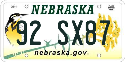 NE license plate 92SX87