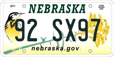 NE license plate 92SX97