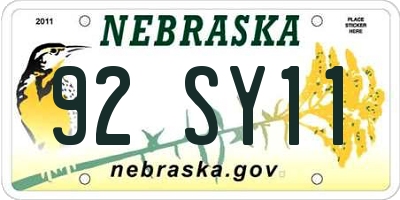 NE license plate 92SY11