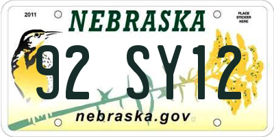 NE license plate 92SY12