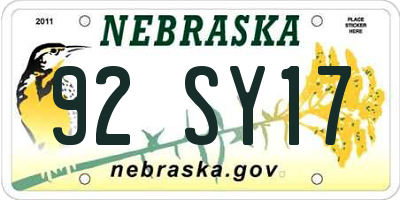 NE license plate 92SY17