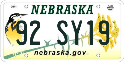 NE license plate 92SY19