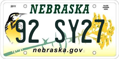 NE license plate 92SY27