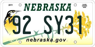 NE license plate 92SY31