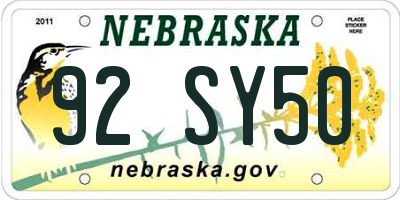 NE license plate 92SY50