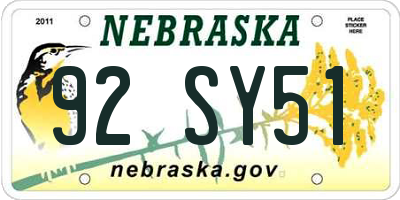 NE license plate 92SY51