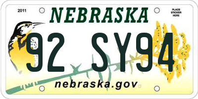 NE license plate 92SY94