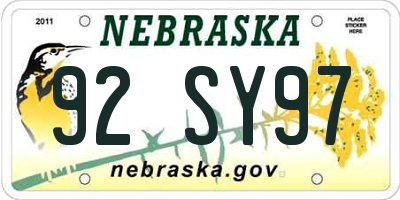 NE license plate 92SY97