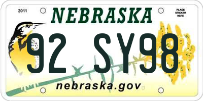 NE license plate 92SY98