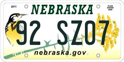 NE license plate 92SZ07