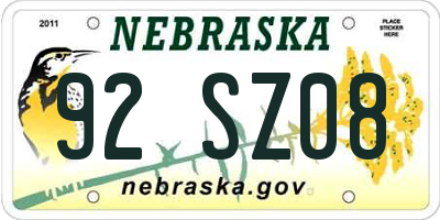 NE license plate 92SZ08