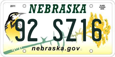 NE license plate 92SZ16