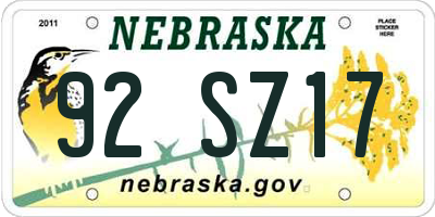 NE license plate 92SZ17