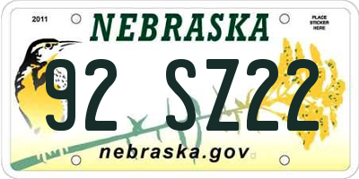 NE license plate 92SZ22