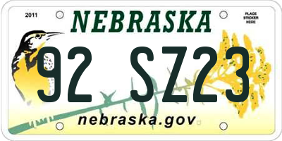 NE license plate 92SZ23