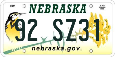 NE license plate 92SZ31