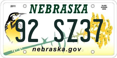 NE license plate 92SZ37