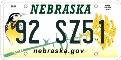 NE license plate 92SZ51