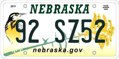 NE license plate 92SZ52