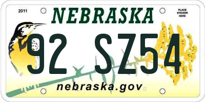 NE license plate 92SZ54